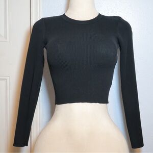 Sincerely Jules Black Ribbed Long-Sleeve Crop Top